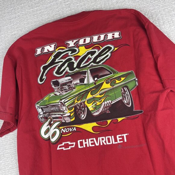Chevy in Your Face Vintage Red T-shirt size XL '66 Nova Double Sided Chevrolet - Picture 14 of 16